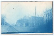 Iola Kansas KS Postcard RPPC Photo Main Street View Cyanotype c1940's Vintage picture