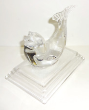 VINTAGE MURANO STYLE CLEAR GLASS FISH FIGURINE ON CLEAR GLASS BASE picture