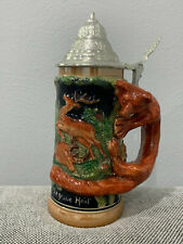 Vintage German Beer Stein Hunter's Joy w/ Fox Handle Stag & Boar Decoration picture