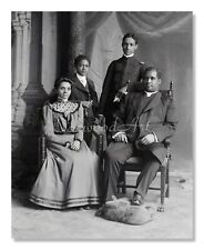 Black Victorian Mother, Father & Sons Studio Portrait, Vintage Photo Reprint picture