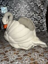 Vintage Ceramic White Swan Planter, Made In Japan 8.5 in x 5.5 in, Hand-Painted. picture