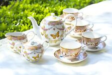 Grace Teaware Butterflies with Pink Ornament Fine Porcelain 11-Piece Tea Set picture