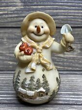 Vintage Ganz Resin Snowman Figurine Country Cabins Trees Apples Yellow Scarf 5” picture