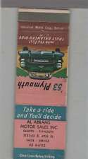 Matchbook Cover - Plymouth Dealer Al Abrams Motor Sales picture
