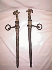 ANTIQUE TRADITIONAL INDIAN BRONZE PARROTE SHAPE PAIR RODS YOKES FOR BULLOCK CART picture