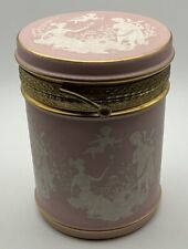 Vintage Italian Fiorentine Cupid’s Garden Pink White Porcelain Vanity Jar picture