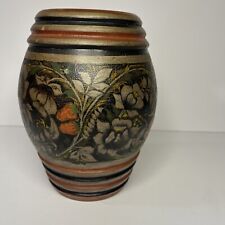 Wooden Folk Art Jar Handpainted Vase Made In Soviet Union Flowers Red Black picture