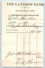 Ephemera Receipt THE LATHROP BANK Missouri Deposit Slip November 13 1883 picture