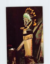Postcard Native American Indian Outside Of Tipi At Night picture