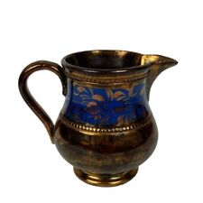 Antique Copper Luster Gold Blue Small 1800’s Pitcher picture