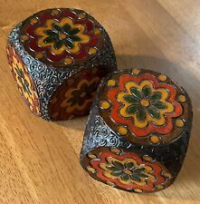 Pyrography 2 Trinket Boxes Hinged Hand Painted Wood Carved Poland Pier 1 picture