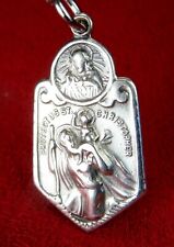 RARE Vintage WWII ALL Sterling Silver Catholic Scapular St. Christopher Medal picture