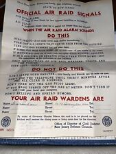 WWII CIVIL DEFENSE AIR RAID SIGNALS Alarm Poster State of NJ 1943 Letter on Back picture
