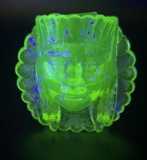 Boyd’s Crystal Art Glass’s Indian Head Vaseline Glass Toothpick, UV Reactive picture