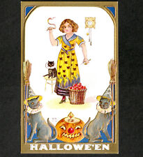 CLEAN = Halloween Romance Foturne Teller Witch Girl Apple Nash H15 Cat PostCard picture
