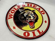 Wolf’s Head Gasoline Heavy Steel Sign Vintage Metal Style Motor Oil Gas picture