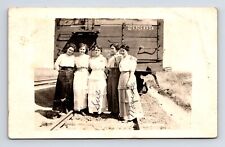 RPPC Several Women Sue & Maude Roberts at Train Car Pawnee Oklahoma OK Postcard picture