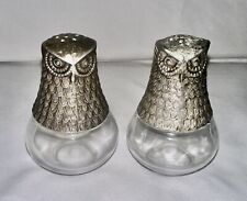 Vintage 60s Silver Plated Owl Salt & Pepper Shakers Statement Quality Decor picture