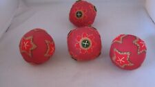 4 Large Red Christmas Balls Felt Embroidery Star Floral 4 1/2