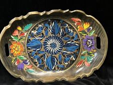 Vintage Hand Painted Mexican Floral Wooden Serving Tray 19”x13” picture