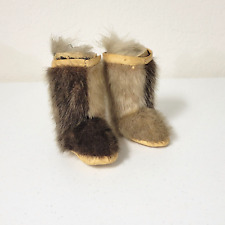 Vintage Inuit Animal Skin Moccasins Baby Native American w/Inserts Leather picture
