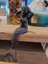 Sitting Mermaid Figurine Rustic Brown Cast Iron Nautical Repro Shelf Sitter picture