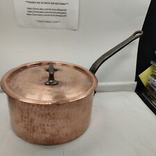Vintage French 9 1/2 in  Copper (Saucepan Or Pot ) Hammered With Lid  9.15 Lbs. picture