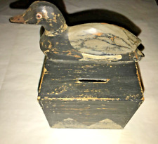 Nice Old Antique Wood Duck Decoy - Coin Still Bank - Handmade, Carved picture