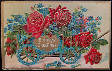 Vintage Victorian Postcard 1901-1910 Birthday Greetings - Cart of Red Roses picture