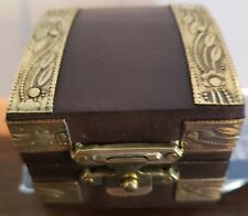 Wooden Pill Chest Box Inlaid Solid Wood w/ Brass Metal picture