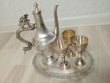 Cognac service. Jug, tray and 3 shot glasses. Deep silver plating picture