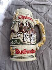 Vintage 1983 Budweiser Stein Clydesdales Holiday Christmas Beer Mug Rare 3D NICE picture