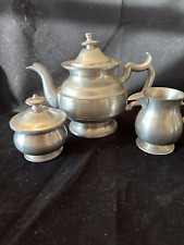 Woodbury Pewterers Teapot sugar and creamer set USA picture