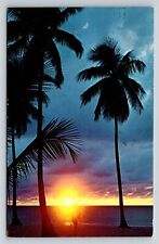 Puerto Rico Sunset Puesta Del Sol PR Vtg Postcard View 1970s Palm Trees Beach picture