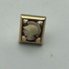 Roman Gladiator Cameo Lapel Pin Vtg Soldier Small Tiny Tie Tac Brass Tone Frame picture
