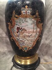 Beautiful Antique Remington Pottery And Brass Lamp With Hand Painted Hunting picture