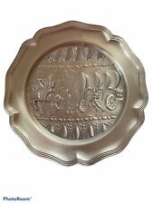 Vintage Plate Pewter Hammered Scene Knights On Horse Pulling Large Cart picture