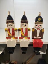 Vintage Wooden  Solider Nutcracker Shelf Sitters Lot Of 3 Handpainted Christmas  picture