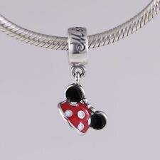 New Pandora Disney Minnie Mouse Ear Hat Dangle Charm Bead w/pouch Red Dot Parks picture