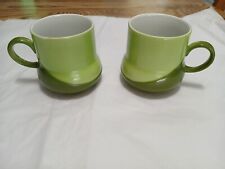 2 Vintage Two Toned Jade & Dark Green Bulbous Bottom Porcelain Coffee Cups picture