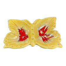 Vintage California Pottery Butterfly Astray Dish Bowl Ceramic Yellow Red Glaze picture
