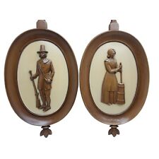 vintage 1960s syroco pilgram man and woman wall decor picture