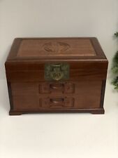 Authentic Vtg Chinese Rosewood Hongmu Brass Mount Jewelry Dresser Box Silk Lined picture