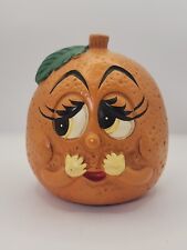 Vtg Hard Plastic Orange Fruit Piggy Bank Anthropomorphic Cutie Long Eyelashes  picture