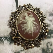 Vintage Cameo Ornate Oval Pendant Woman Playing Harp Collectible Jewelry  picture