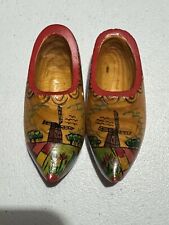 Vintage Holland Carved Wooden Dutch Clogs Mini Handcrafted Painted Windmills picture
