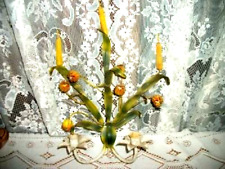 ITALIAN TOLE CANDLE WALL SCONCE CATTAILS ORANGE JAPANESE LANTERNS ORIGINAL 1960s picture