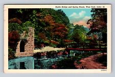 Joliet IL-Illinois, Rustic Bridge, Spring House, Park, Vintage c1953 Postcard picture