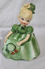 Vintage Blonde Girl w/Green Dress Ceramic Planter, E3422 picture
