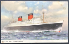 Vintage 1950's Cunard RMS Queen Elizabeth Steamship Oceanliner Postcard picture